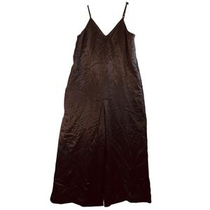 Athleta Calm Cool Jumpsuit L Black Cupro Wide Leg Strappy Minimalist Chic Flowy‎